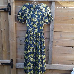Handmade novelty pear print cotton midi dress